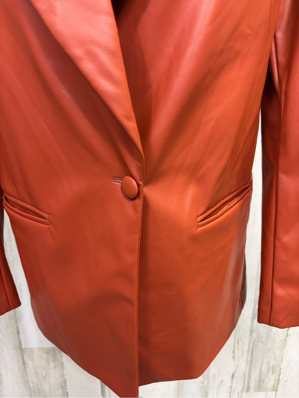 WeWoreWhat Downtown Vegan Leather Rust Cognac Blazer Jacket - Picture 7 of 14